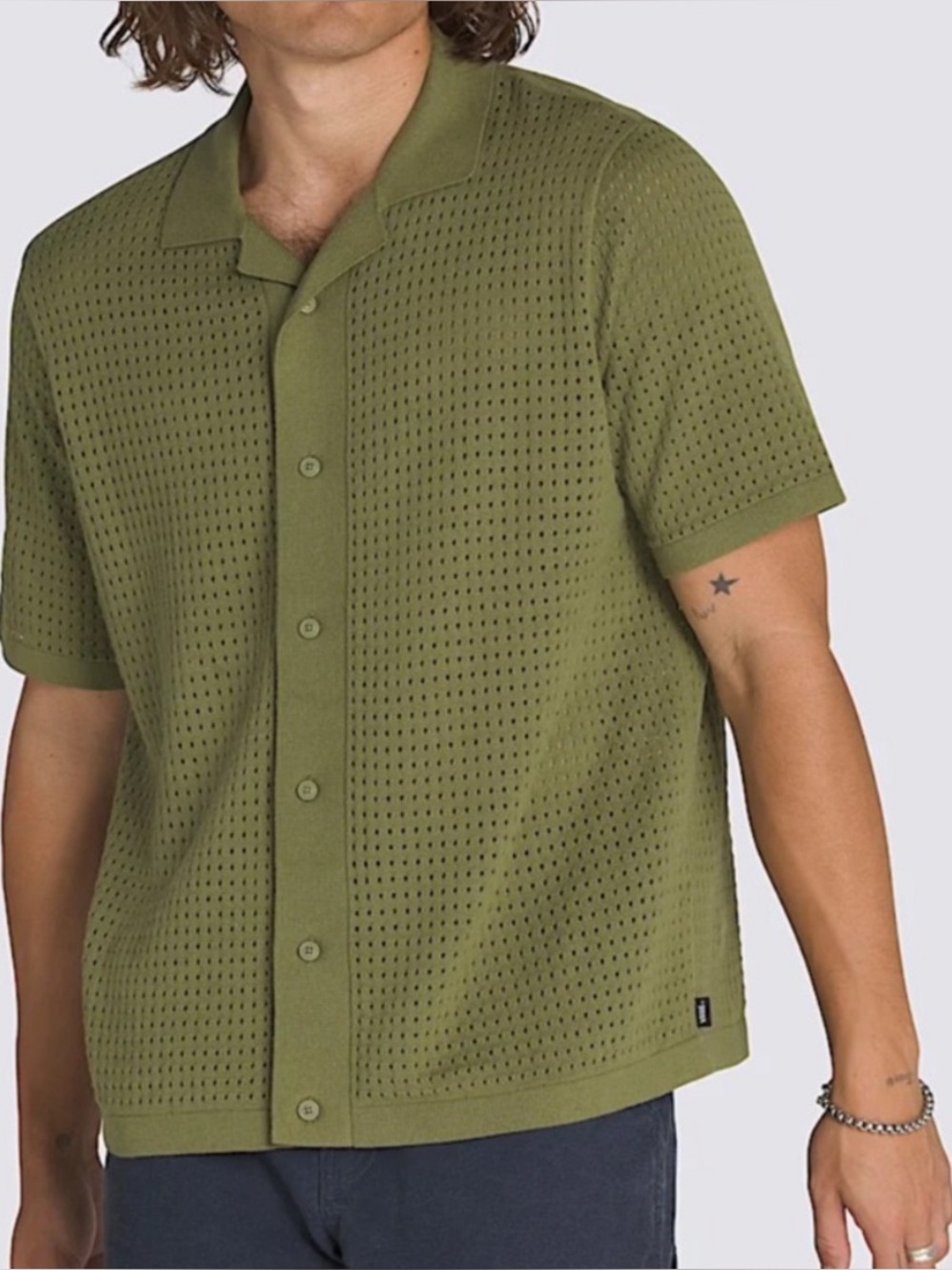 Vans Knit Button-Up Polo Skater Surfer Olive Green Grandpacore, Men’s Size M